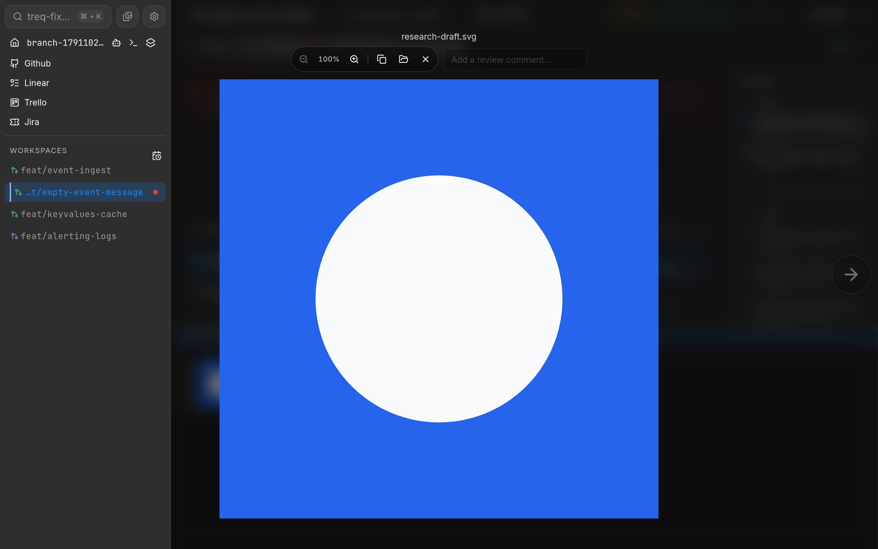 Asset lightbox open after clicking the thumbnail