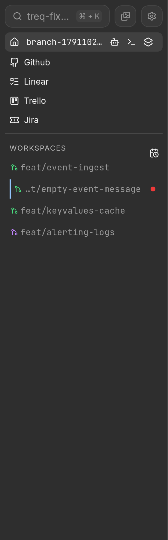 Sidebar showing stacked workspace hierarchy